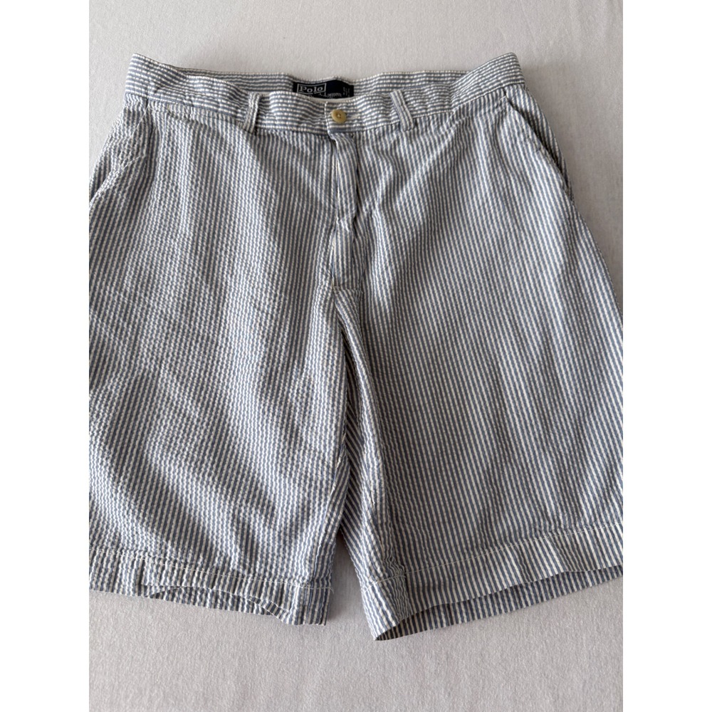 Polo Ralph Lauren Prospect Shorts Mens 33 Blue White Seersucker Striped Cotton